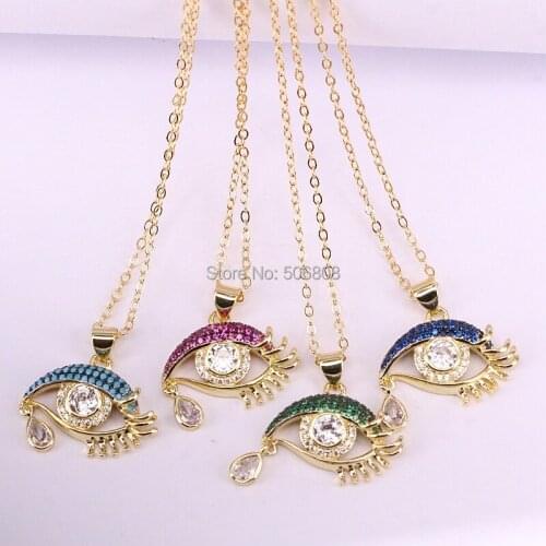 6PCS ZYZ-N9482 Trendy Gold Color CZ Stone Mix Color Eye Pendant Necklaces for Women