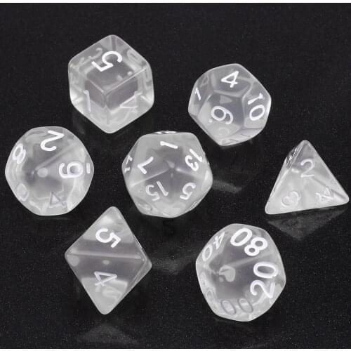 7pcs New Style White Polyhedral Transparent Dices Multi-side with Cloth Bag For Game Role Playing Tools