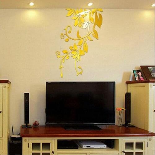 Romantic Flower Acrylic Mirror Wall Stickers TV Wall Art Flower Vine DIY Sticker Bedroom Living Room Home Decoration