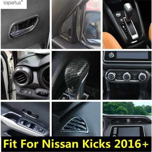 Carbon Fiber Look Accessories For Nissan Kicks 2016 - 2021 ABS Central Middle Air AC Panel / Inner Door Handle Bowl Cover Trim