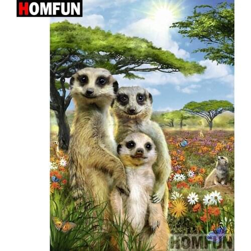 HOMFUN 5D DIY Diamond Painting Full Square/Round Drill "Meerkat family" 3D Embroidery Cross Stitch gift Home Decor A08248