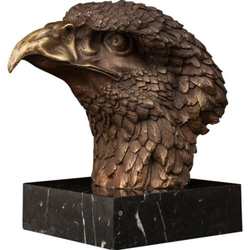 ArtsHom DW-142 Bronze Casting Eagle Head Statue Real Bronze Falcon Hawk Sculpture Animal Bird Bust Figurine Art Collection