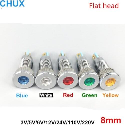 8mm LED Metal Indicator light Flat head 3v 5V 6V 12V 24V 48V 110V 220v with welding foot Colorful Switch waterproof Signal lamp