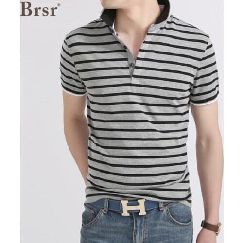 Men Fashion Mens Clothing T-shirt Polo T Shirt For Summer Business Casual Breathable White Striped Short Sleeve Work Clothes