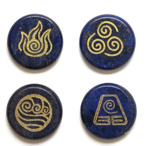 Greek 4 elements fire water Soil wind Healing and recovery Reiki energy symbol Natural lapis lazuli stone 4pc charm Ornaments