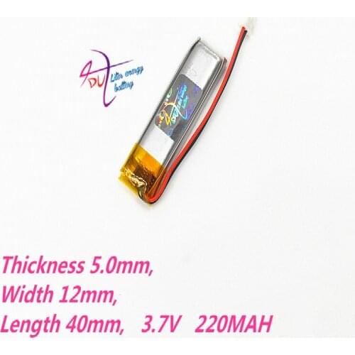 JST 1.5mm 2pin 10 x 3.7V 220mAh 501240 Lithium Polymer LiPo Rechargeable Battery For Mp3 GPS PSP bluetooth headphone smart watch