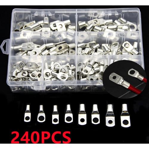 100/170/240PCS SC Bare Copper Cable Lug Kit Bolt Hole Tinned Copper Lugs Ring Terminals Crimped/Soldered Seal Wire Connectors