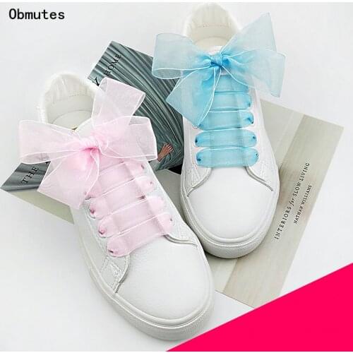 3cm wide snow yarn Shoelace ribbon white shoes transparent ribbon lace black and white powder wide bow lace