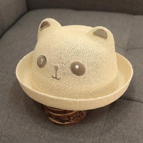 Summer Baby Straw Hat Cartoon Sun Hat Baby Fishermans Hat Cute Bear Breathable Male Female Baby Panda
