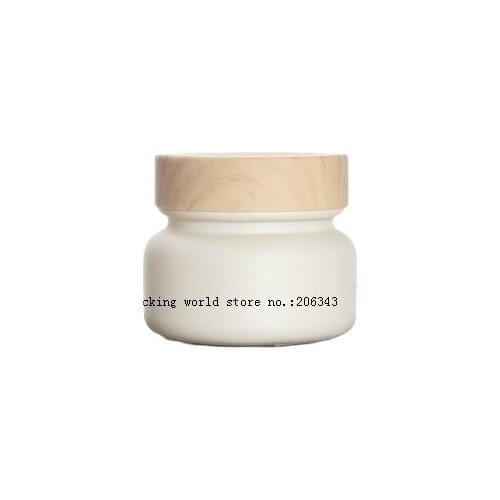 50G frosted beige glass cream jar with white/wooden shape lid for night cream/eye cream/essence/moisturizer/hair wax packing