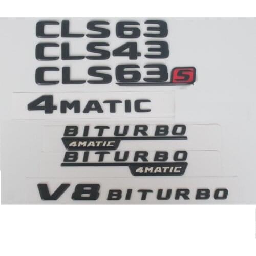 Matte Black Trunk Letters Badge Badges Emblem Emblems Sticker for Mercedes Benz CLS43 CLS63 CLS63s V8 BITURBO 4MATIC AMG