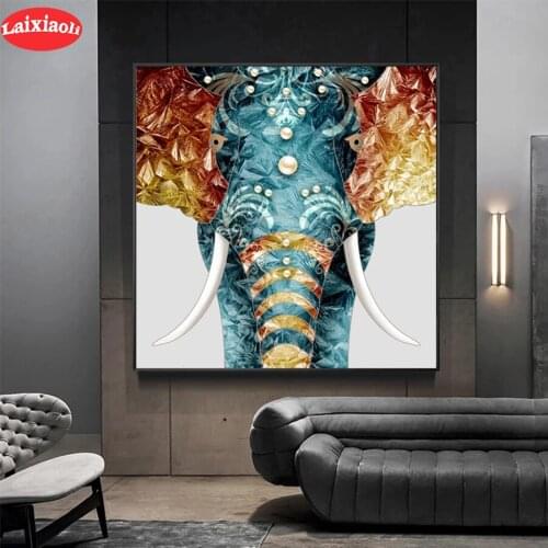 Diamond Painting Color elephant animal art Full Drill Square DIY Diamond Embroidery Cross Stitch Mosaic round Home Decor