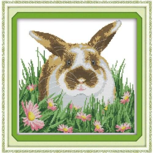 The rabbit in the flowers cross stitch kit animal 14ct count canvas fabric craft x stitching embroidery DIY handmade needlework