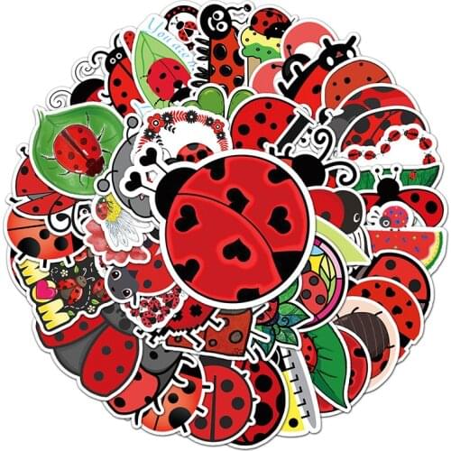 50pcs Ladybug Insect Cartoon scrapbooking Stickers packs Waterproof Skateboard Suitcase Guitar Graffiti decals pasters Kid Toy