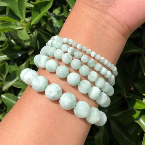 Natural Green Angelite Larimar Bracelet Round Bead Crystal Reiki Healing Stone Fashion Jewelry For Women Gift