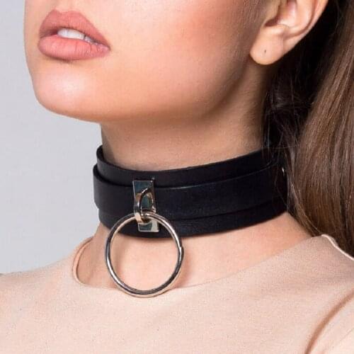 2021 New Fashion O-ring Leather Choker Collar BDSM Submissive Fetish Neck Belt Slave Circle Ring Leather Neck Erotic Accessories