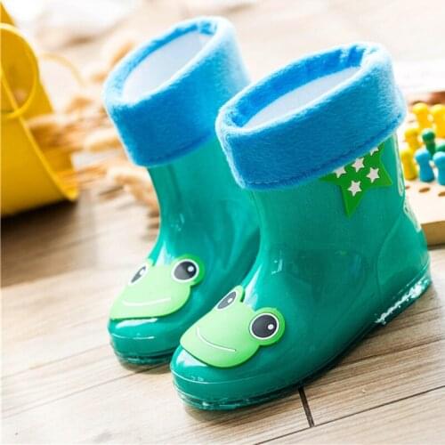 New Style Children Rain Boots Outdoors Winter Add Cotton Warm RainBoots Boys Girls Child Cartoon Lovely Non-slip Water Shoes