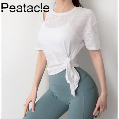 Peatacle Sexy Sports Top Women Loose and Thin Fitness Coveralls Quick-drying Running Training T-shirt Round Neck Yoga Clothes