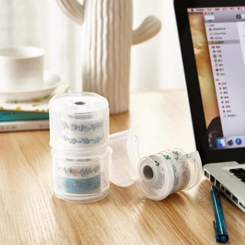 Portable 1PC Cute Mini Round Cutter Washi Tape Storage Kawaii Plastic Office Scotch Tape Dispenser Cutter School Supplies