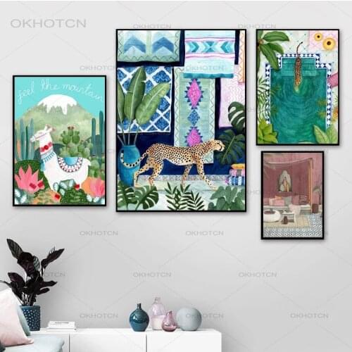 Morocco Cheetah Llama Leopard Jungle Nordic Posters and Prints Wall Art Canvas Painting Wall Pictures for Living Room Home Decor