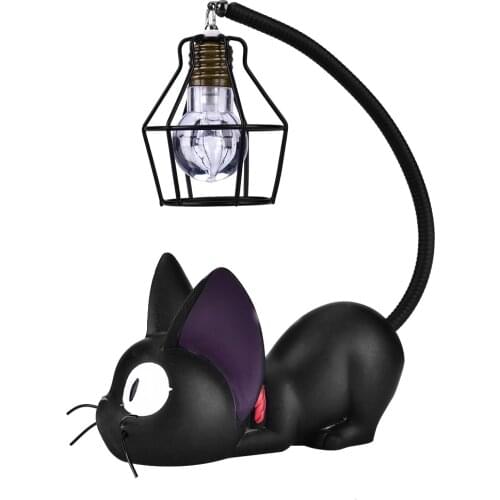 Cute Black Cat Night Light Resin Craft Desktop Lamp Room Table Decoration Gift Iron frame lampshade