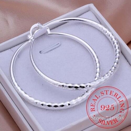 925 Sterling Silver Hip Hop Round Earrings for Women Large Circle 5.1cm Piercing Hoop Earring