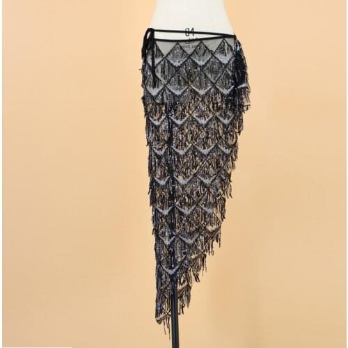 Belly dance waist chain Hip Scarf New beginner sequins dangling coin fringed triangle scarf waistband accessories Y08