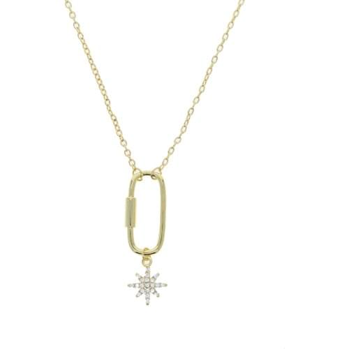 Paper Clip Pendant CZ Star Charm Gold Color Simple Geometric Fashion Necklace For Women