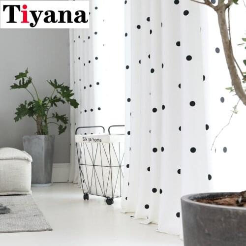 Modern Simple Black Circle Curtain Window Screen Cotton and Linen Fabric For Living Room Bedroom Kitchen White Tulle JK145Y