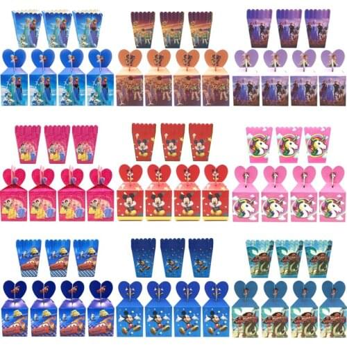 Frozen Minnie Mouse Party Supplies Candy+popcorn Box Baby Shower Birthday Party Decor Cartoon Kids Birthday Paper Gift Boxes