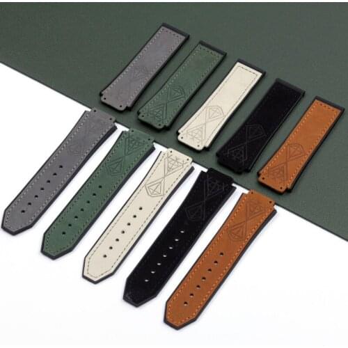 Convex real leather Silicone Rubber Watchband 25mm For Hublot strap For Big Bang belt Watch Band authentic Bracelet