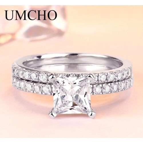 UMCHO Solid 925 Sterling Silver Rings For Women Wedding Brids Double Ring Valentines Gift Customizable Color Stone Fine Jewelry