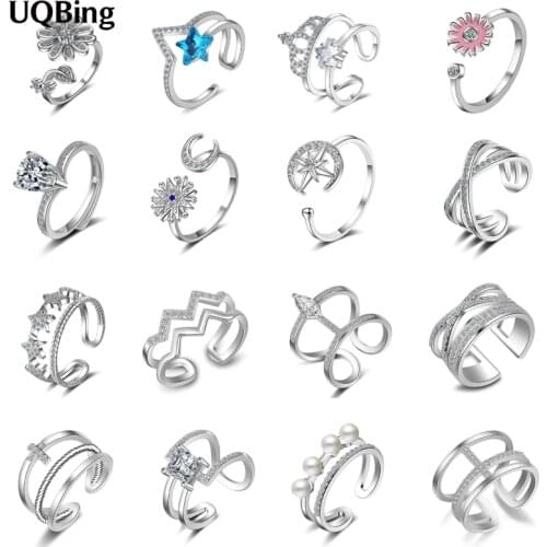 Drop Shipping Top Grade 925 Sterling Silver Cubic Zircon Layer/Cross/Moon/Star Wedding Rings For Women Crystal Jewelry