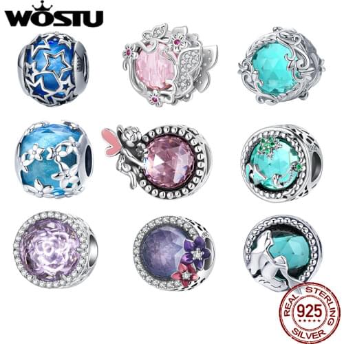 100% Real 925 Sterling Silver Pink Blue Colors Crystal Radiant Round Charm Fit Original Bracelet Authentic Glass Jewelry Gift