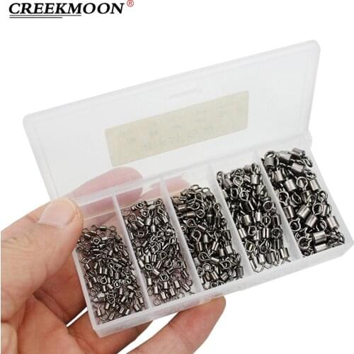 250PCS/Box Stainless Steel Fishing Connector Pin Fishing Swivel Solid Connectors Ball Bearing Snap Fishing Swivels Rolling Beads