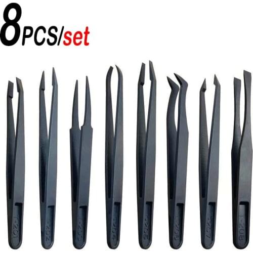 6/8pcs Anti-static Carbon fiber Electronic Tweezers Stainless Steel Pincet Set Repair Hand Tools Set pince a epiler