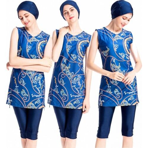 Free Ship Halter Sleeveless Piece Semi Burkini Muslim Swimwear S-4XL Plus Size Hijab Islamic Swimsuit Fashion Turkey Women Cover