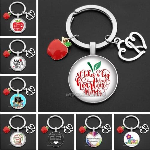 Thank You Teacher Keychain with Red Apple Charm Glass Crystal Pendant Keyring Quality Bag Car Key Chain Women Teachers Day Gift