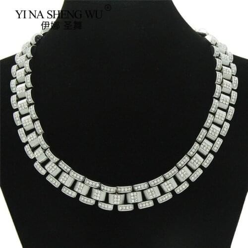 Hip Hop 15MM Bracelet Chain Bling Iced Out Box Buckle Copper Setting AAA+ Cubic Zirconia Necklace For Men Jewelry Accessories