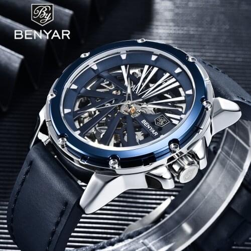 2021 New Benyar Leisure Fashion Sports Men Automatic Mechanical Watch Two Sides Hollow Design Waterproof Watch Relogio Masculino