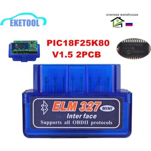 50pcs/Lot 2PCB V1.5 Firmware ELM327 Bluetooth OBD2 Code Reader Works Android ELM 327 Diagnostic Scanner Free Shipping