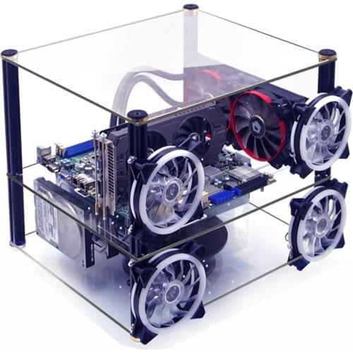 Double Layer DIY Opening PC Case For EATX ATX MATX MITX Support 120 240 Water Cooling ATX SFX Power Supply Acrylic Computer Case