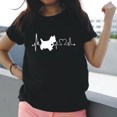 Heartbeat Westie Shih Tzu Dog Print T Shirt Women Tops Summer Cotton Short Sleeve Tee Shirt Femme Casual Harajuku Camiseta Mujer