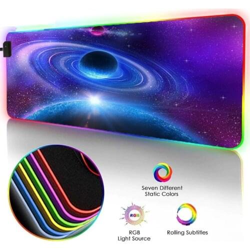 Mairuige Gaming Mouse Pad Starry Sky Moon Pattern RGB Large Mouse Pad LED Luminous Color Lighting Wireless Mouse Pad Desk Mat
