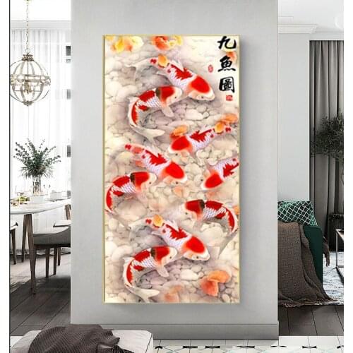 Chinese Flower Fish Painting Clarity Wall Art Picture Koi Printed Canvas Canvas Poster Living Room Modern Decoration Home Decor