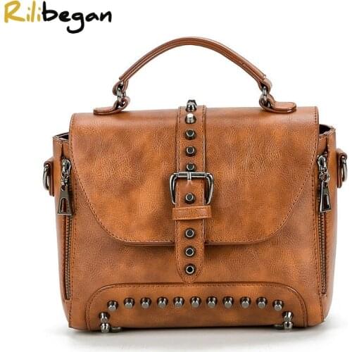 Classic Rivet Top-Handle Bag Women High Quality PU Leather Handbag Women Messenger Crossbody Shoulder Bags Ladies Handbag