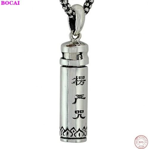 BOCAI S925 pure silver Buddhismpendant May open Kwu box Thai silver Six character truth Pendant for men and women