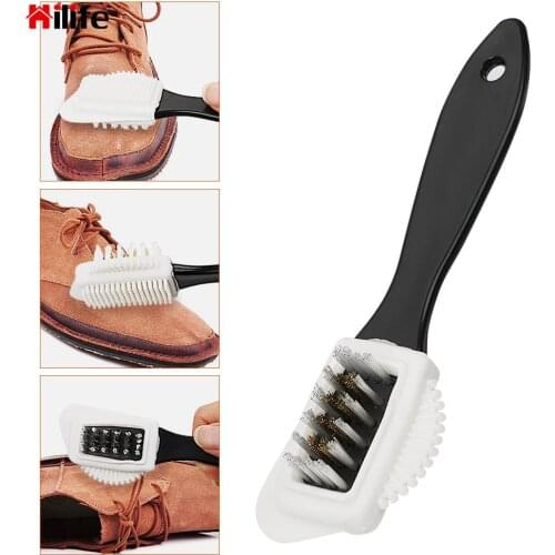 Silicone Copper Wire Shoes Brush S Shape Multifunction 3 Sides Shoe Brush For Nubuck Suede Boot Shoes Cleaning Tool