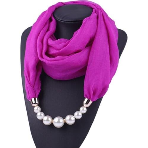 Fashion Big Pearl Necklace Pendant Scarf Female Gentle Wrinkle Chiffon Jewelry Scarves Summer Sun Protection Neck Protection