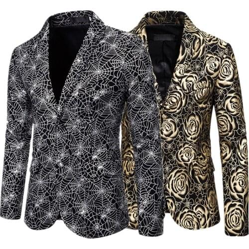 Fashionable Men Suit Blazer Jacket Gold Silver Mens Floral Coats And Jackets S M L XL XXL autumn Male Tops